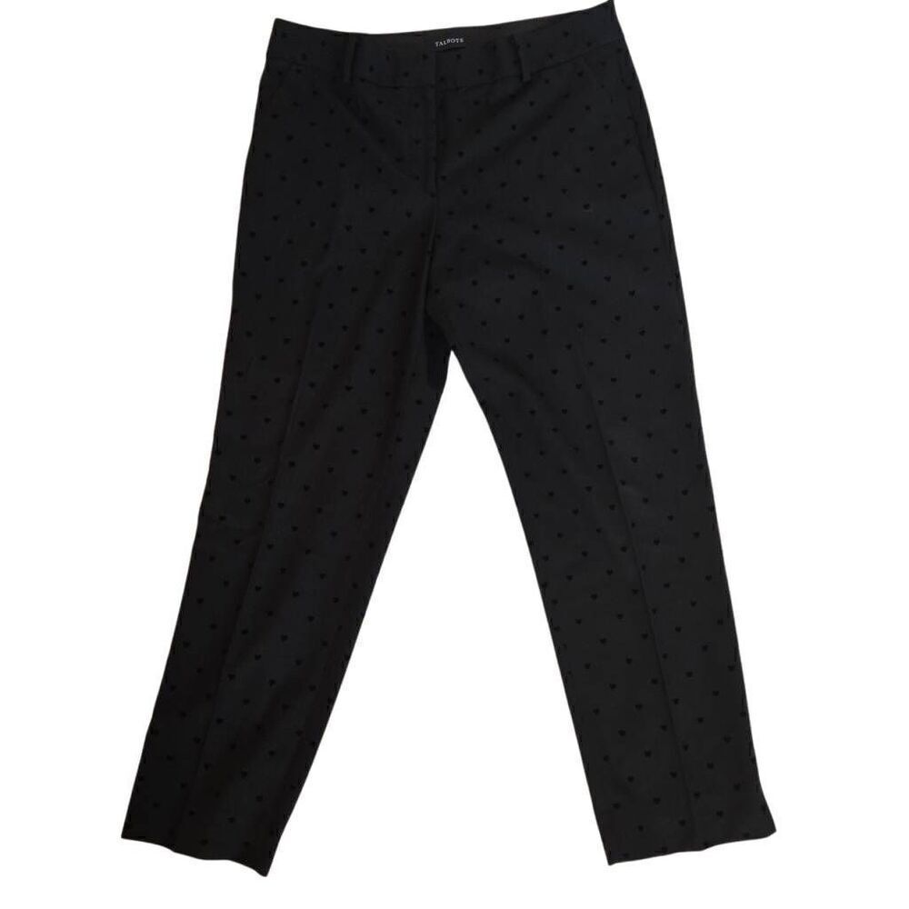Talbots Womens Hampshire Black Heart Print Ankle Pants Size 12 - Picture 2 of 13
